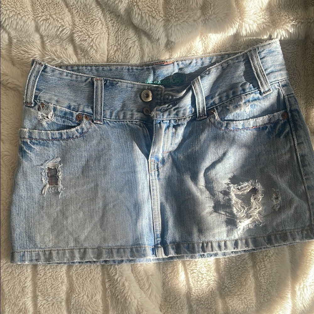 Distressed Denim Mini Skirt